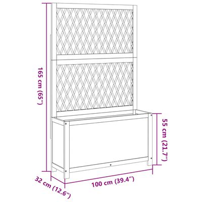 vidaXL Jardinera con enrejado y estante acacia maciza 100x32x165 cm