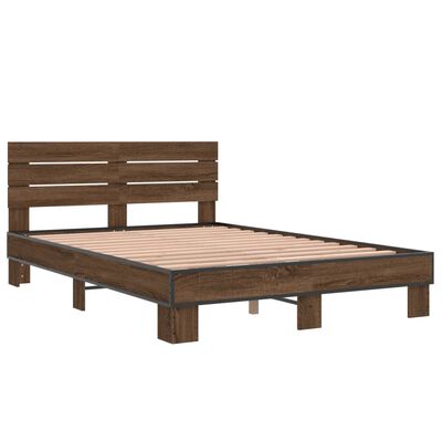 vidaXL Estructura cama madera ingeniería metal marrón roble 135x190 cm