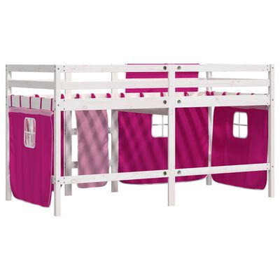 vidaXL Cama alta para niños con cortinas madera pino rosa 80x200 cm