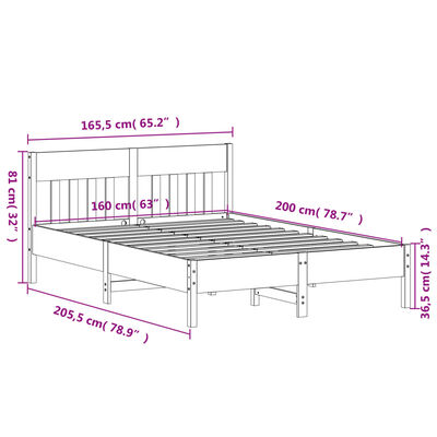 vidaXL Estructura de cama sin colchón madera maciza de pino 160x200 cm