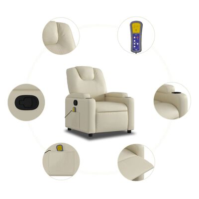 vidaXL Sillón reclinable de masaje cuero sintético crema