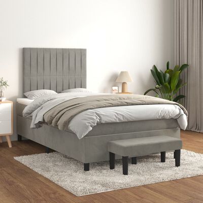 vidaXL Cama box spring con colchón terciopelo gris claro 120x200 cm