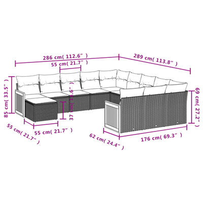 vidaXL Set de sofás de jardín 12 pzas y cojines ratán sintético marrón