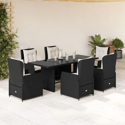 vidaXL Set de comedor de jardín 7 pzas y cojines ratán sintético negro