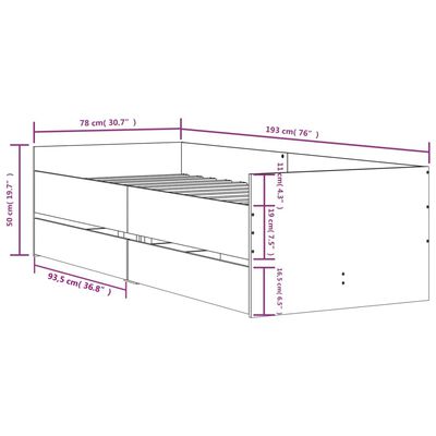 vidaXL Estructura de cama con cajones roble Sonoma 75x190 cm