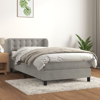 vidaXL Cama box spring con colchón terciopelo gris claro 80x200 cm