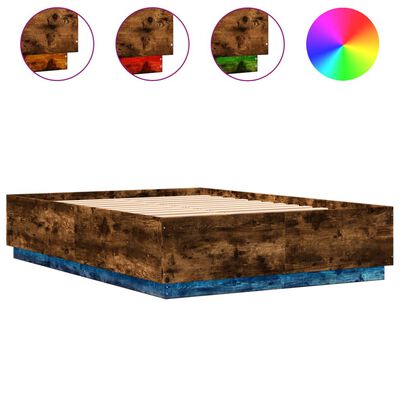 vidaXL Estructura cama con luces LED madera roble ahumado 150x200 cm