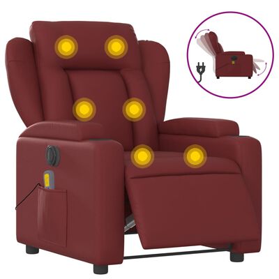 vidaXL Sillón de masaje reclinable de cuero artificial rojo tinto