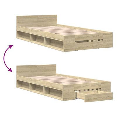 vidaXL Cama con cajón madera de ingeniería roble Sonoma 75x190 cm