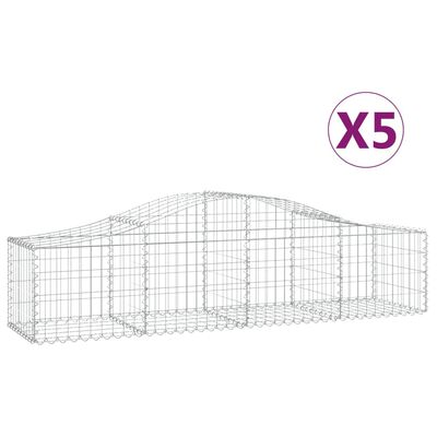 vidaXL Cestas de gaviones 5 uds forma de arco hierro 200x50x40/60 cm