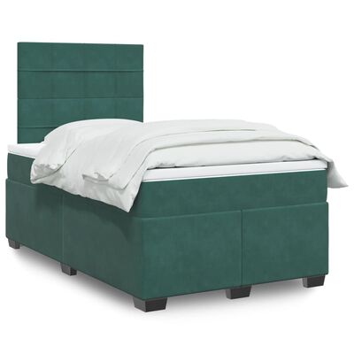 vidaXL Cama box spring con colchón terciopelo verde oscuro 120x200 cm