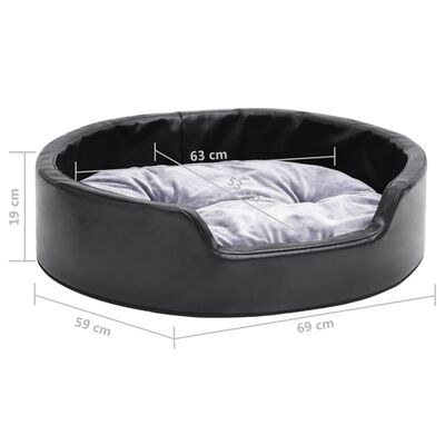 vidaXL Cama para perros felpa y cuero sintético negro gris 69x59x19 cm