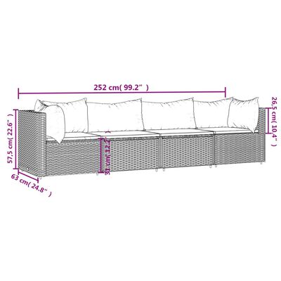 vidaXL Set de muebles de jardín 4 pzas y cojines ratán sintético gris