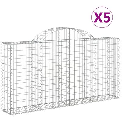 vidaXL Cestas de gaviones 5 uds forma de arco hierro 200x30x100/120 cm