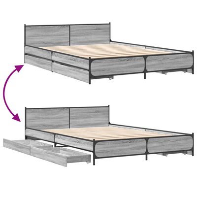 vidaXL Cama con cajones madera ingeniería gris Sonoma 160x200 cm