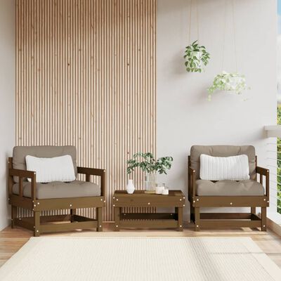 vidaXL Sillones de jardín cojines 2 uds madera maciza pino marrón miel