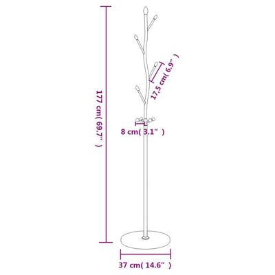 vidaXL Perchero de hierro con recubrimiento en polvo negro 177 cm