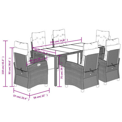 vidaXL Set de comedor de jardín 7 pzas y cojines ratán sintético negro