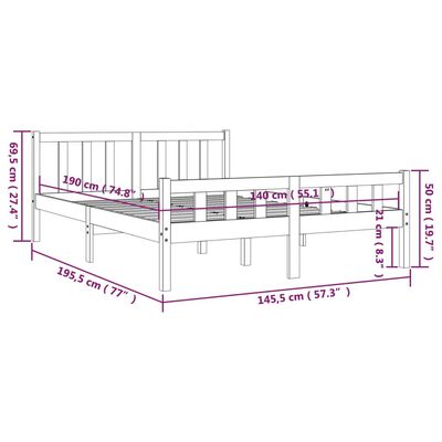 vidaXL Estructura de cama madera maciza marrón miel 140x190 cm