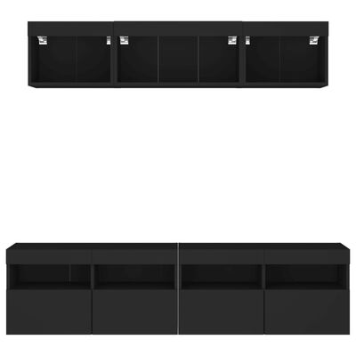 vidaXL Muebles de TV de pared con LED 5 pzas madera ingeniería negro