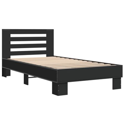 vidaXL Estructura de cama madera de ingeniería y metal negra 75x190 cm