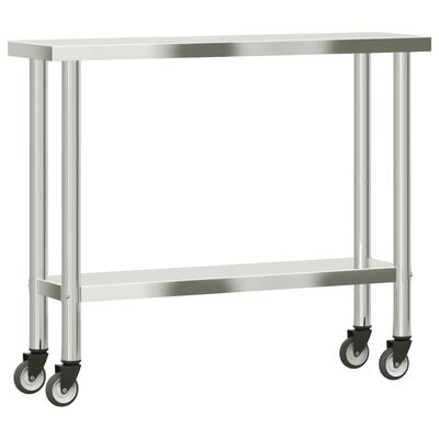 vidaXL Mesa de trabajo de cocina con ruedas acero inox 110x30x85 cm