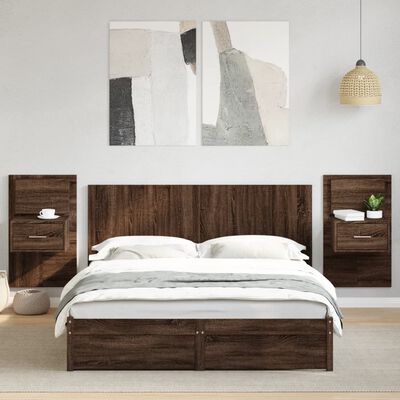 vidaXL Cabecero cama con mesitas madera ingeniería marrón roble 160 cm