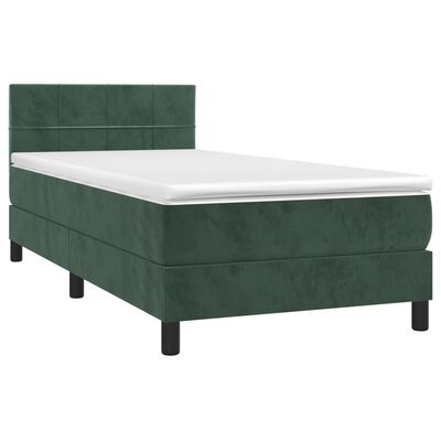 vidaXL Cama box spring colchón y LED terciopelo verde oscuro 100x200cm