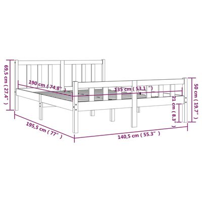 vidaXL Estructura de cama de madera maciza blanca 135x190 cm