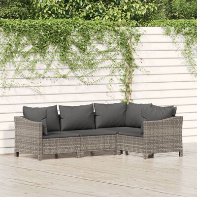 vidaXL Set de muebles de jardín 4 pzas y cojines ratán sintético gris