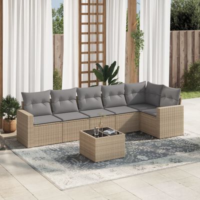 vidaXL Set sofás de jardín 7 piezas y cojines ratán sintético beige