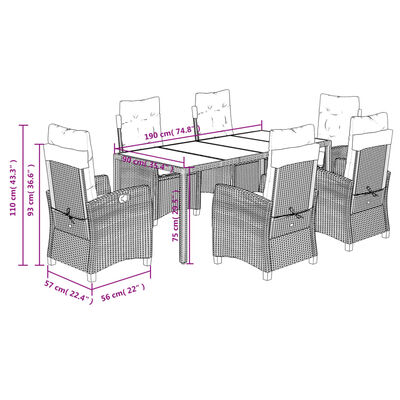 vidaXL Set comedor jardín 7 pzas y cojines ratán sintético gris