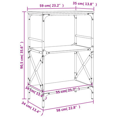 vidaXL Librería 3 estantes madera ingeniería roble marrón 59x35x90,5cm