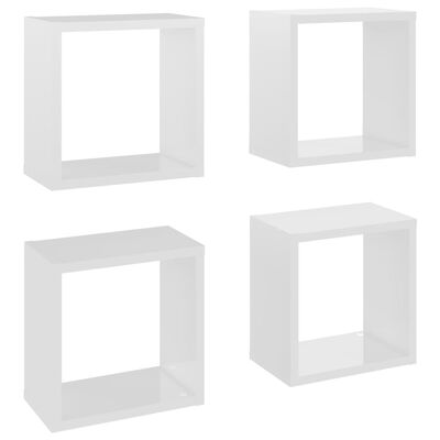 vidaXL Estantes cubo de pared 4 unidades blanco brillo 26x15x26 cm