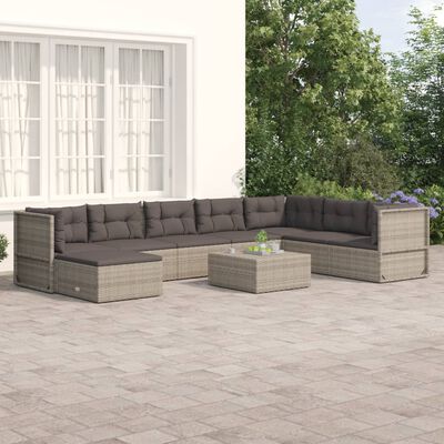 vidaXL Set de muebles de jardín 8 pzas y cojines ratán sintético gris