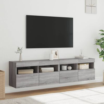vidaXL Muebles TV de pared con luces LED 2 uds gris Sonoma 80x30x40 cm