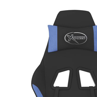 vidaXL Silla gaming de masaje con reposapiés tela negro y azul