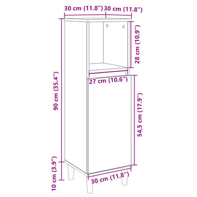 vidaXL Armario de baño madera contrachapada roble Sonoma 30x30x100 cm