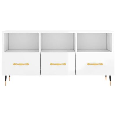 vidaXL Mueble de TV madera contrachapada blanco brillo 102x36x50 cm