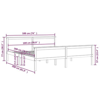 vidaXL Estructura de cama sin colchón madera maciza de pino 180x200 cm