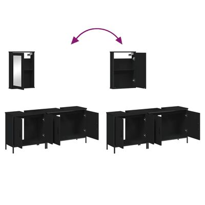 vidaXL Juego de muebles de baño 3 pzas madera contrachapada negro