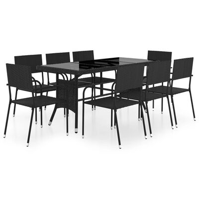 vidaXL Juego de comedor para jardín 9 piezas ratán sintético negro