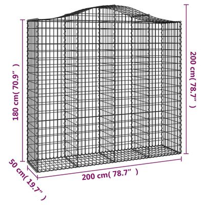 vidaXL Cestas gaviones 25 uds forma de arco hierro 200x50x180/200 cm