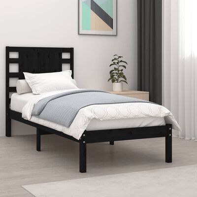 vidaXL Estructura de cama individual madera maciza negra 90x190 cm