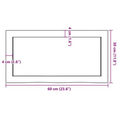 vidaXL Encimera de baño madera maciza sin tratar 60x30x(2-6) cm