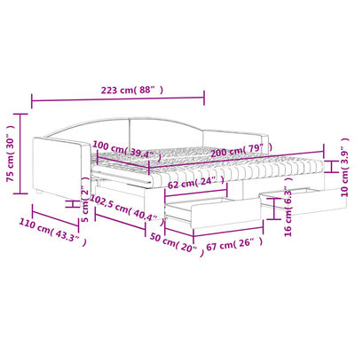 vidaXL Sofá cama nido con cajones tela gris claro 100x200 cm