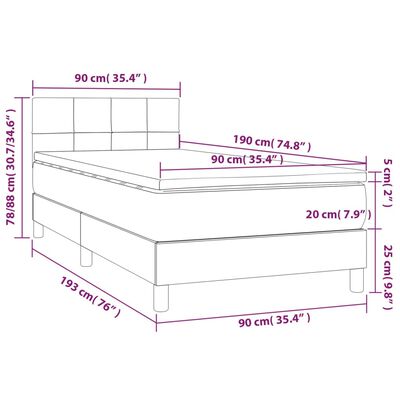 vidaXL Cama box spring con colchón y LED tela azul 90x190 cm