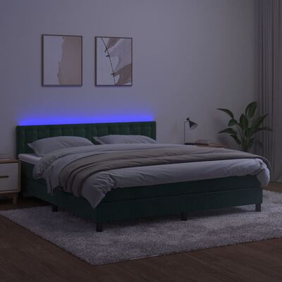 vidaXL Cama box spring colchón y LED terciopelo verde oscuro 180x200cm