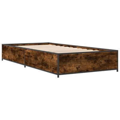 vidaXL Estructura cama madera ingeniería metal roble humo 75x190 cm