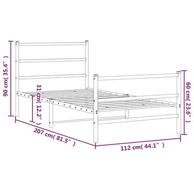 vidaXL Estructura de cama con cabecero y estribo metal negro 107x203cm